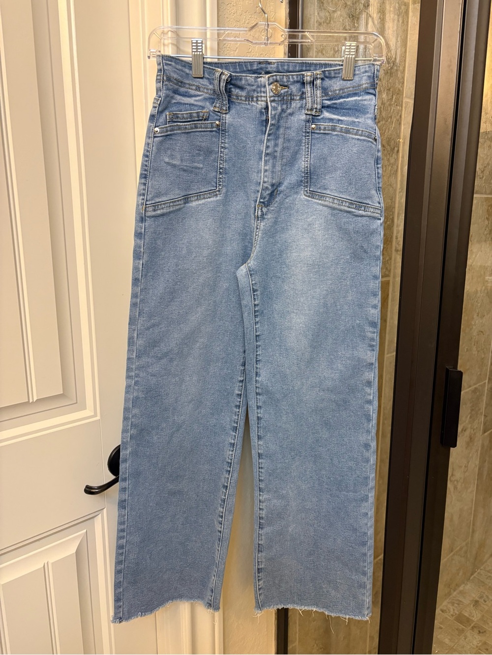 Amazon Light Blue High-Rise Wide-Leg Jeans with Front Patch Pockets